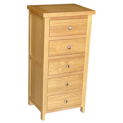 Como 5 Drawer Ches – Solid American Oak & Oak Veneer. 5 Drawers