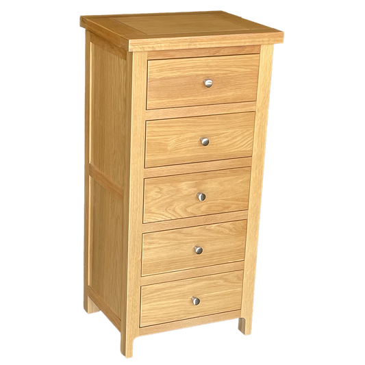 Como 5 Drawer Ches – Solid American Oak & Oak Veneer. 5 Drawers
