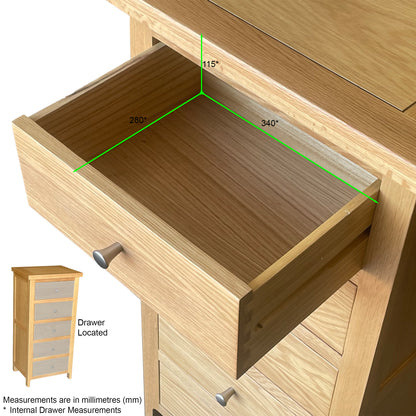 Como 5 Drawer Ches – Solid American Oak & Oak Veneer. 5 Drawers
