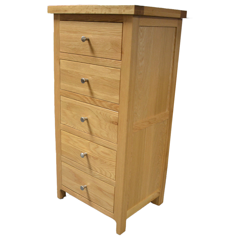 Como 5 Drawer Ches – Solid American Oak & Oak Veneer. 5 Drawers