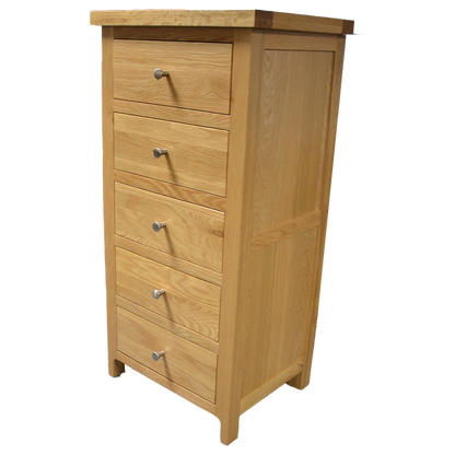 Como 5 Drawer Ches – Solid American Oak & Oak Veneer. 5 Drawers