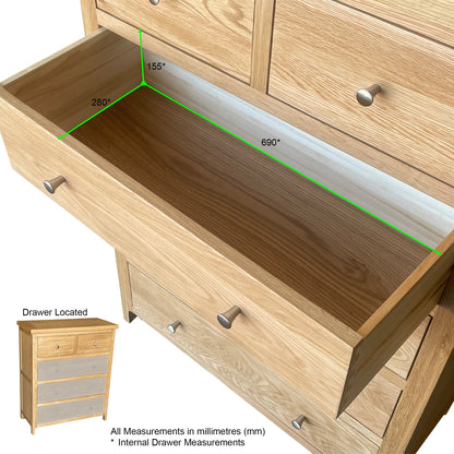 Como 5 Drawer Wide Chest – Solid American Oak Frame