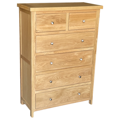 Como 6 Drawer Chest – Solid American Oak Frame (85cm Wide)
