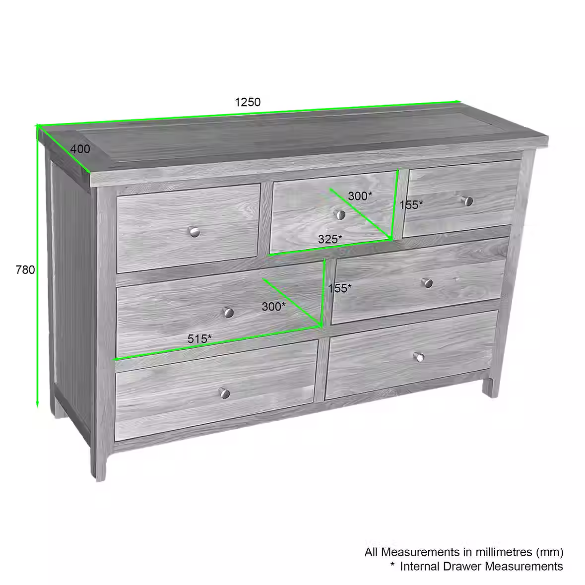 Como 7 Drawer Chest. Solid American Oak & Oak Veneer. 7 Drawers