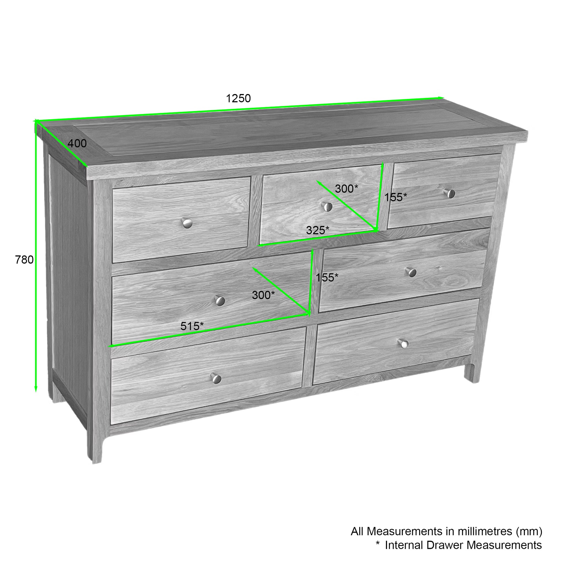 Como 7 Drawer Chest – Solid American Oak Frame