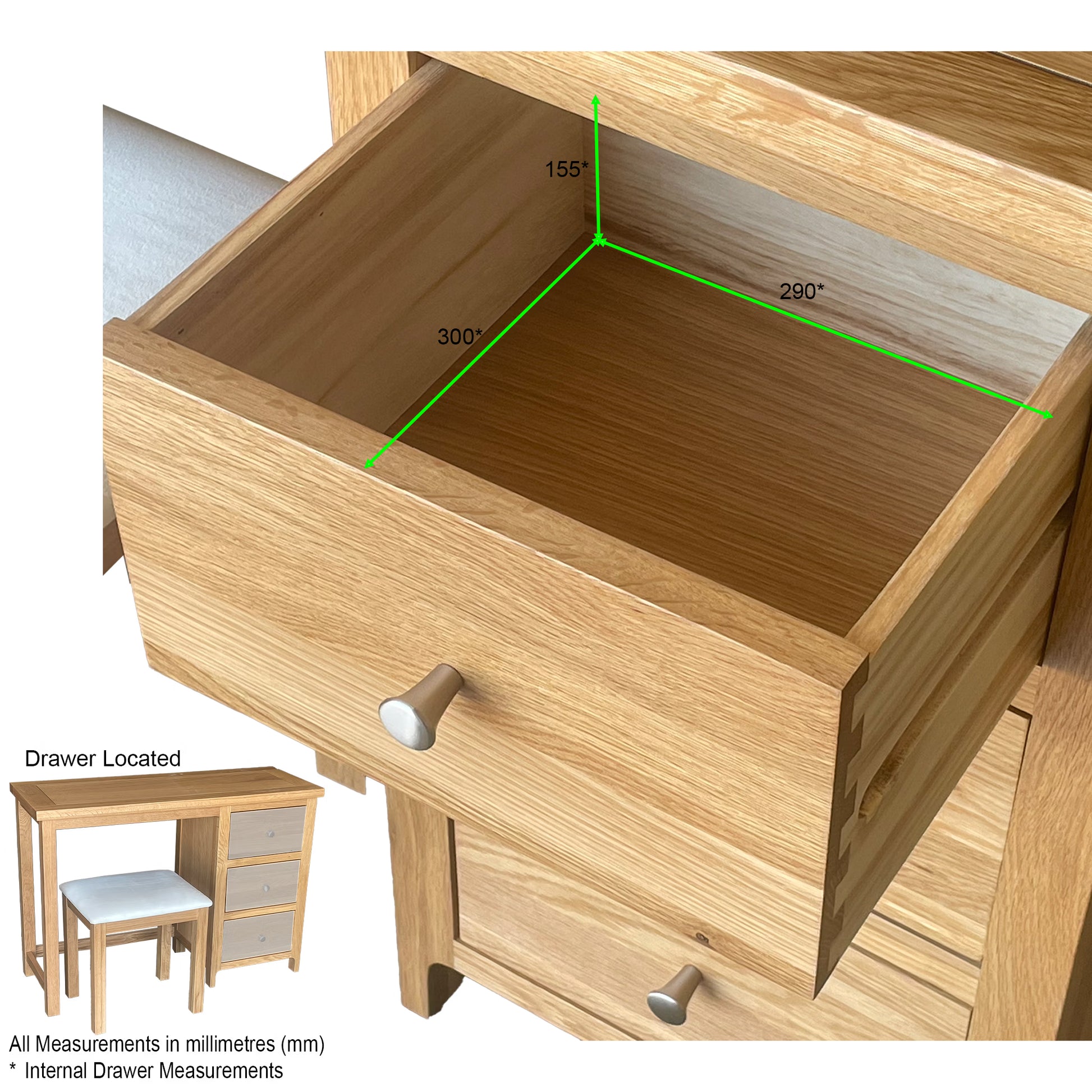 Como Dressing Table with Stool – Solid American Oak Frame (3 Drawers)