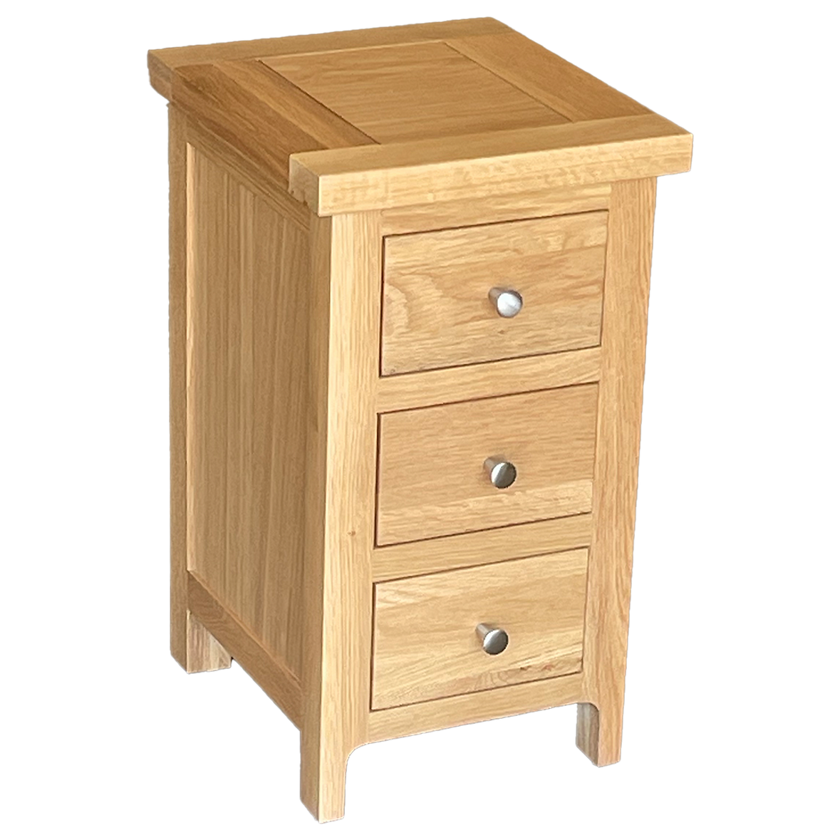 Como Narrow Bedside Cabinet. Solid American Oak Frame. 3 Drawers