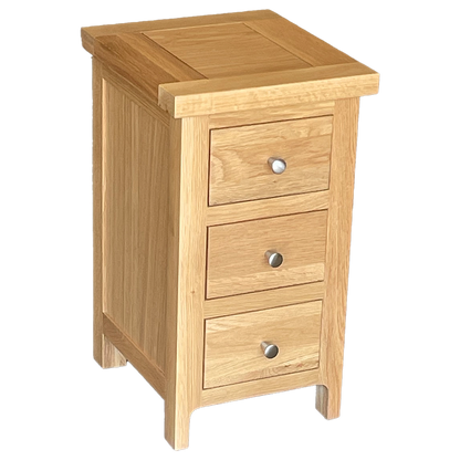 Como Narrow Bedside Cabinet. Solid American Oak Frame. 3 Drawers