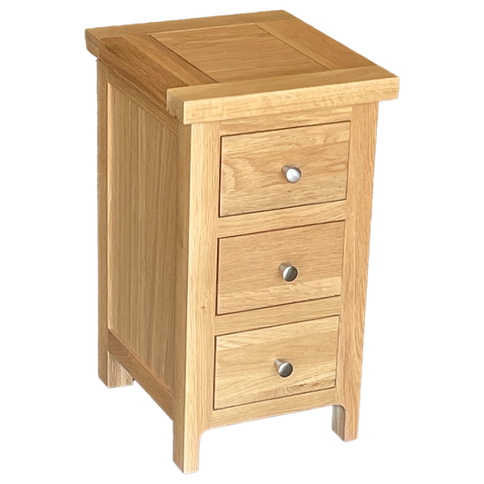 Como Narrow Bedside Cabinet. Solid American Oak Frame. 3 Drawers