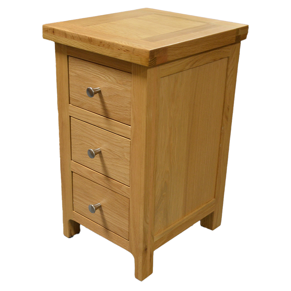 Como Narrow Bedside Cabinet. Solid American Oak Frame. 3 Drawers