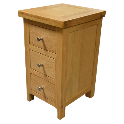 Como Narrow Bedside Cabinet. Solid American Oak Frame. 3 Drawers