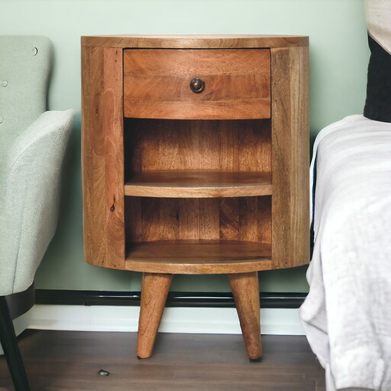 Cortez Oak-ish Bedside. 100% Solid Mango Wood 
