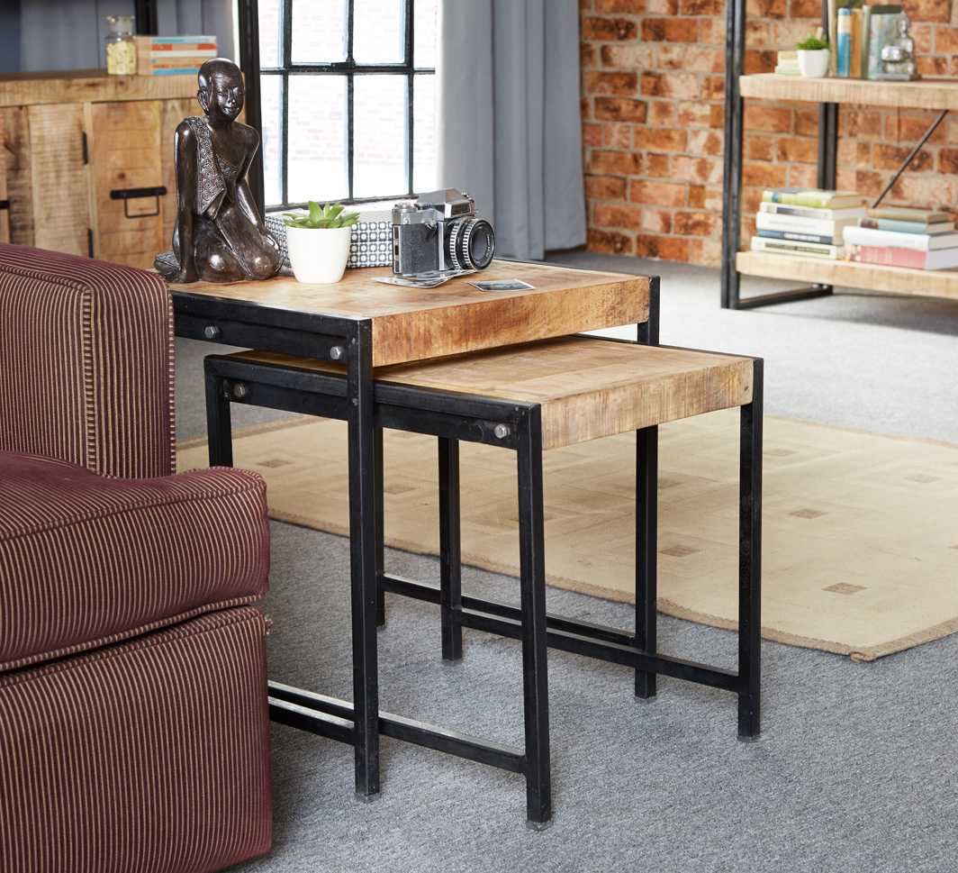 Cosmo Nest of 2 Tables, Reclaimed Wood & Metal