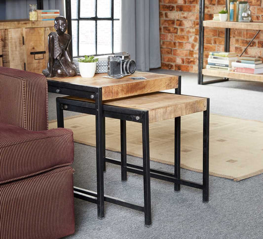 Cosmo Nest of 2 Tables, Reclaimed Wood & Metal