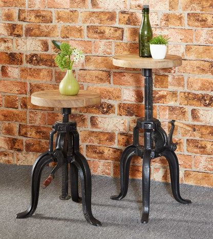 Cosmo Small Crank Table, Reclaimed Wood & Metal