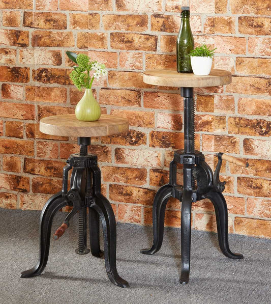 Cosmo Small Crank Table, Reclaimed Wood & Metal