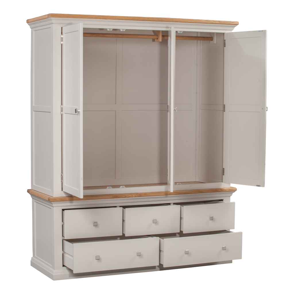 Cotswold Triple Wardrobe 5 Drawers Painted Pine Construction