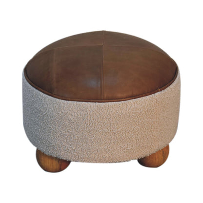 Cream Boucle Buffalo Footstool. 100% Solid Mango Wood