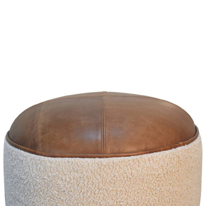 Cream Boucle Buffalo Footstool. 100% Solid Mango Wood