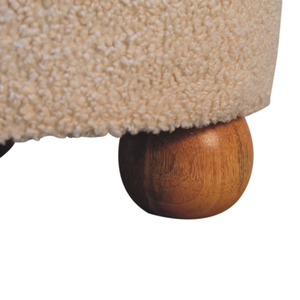 Cream Boucle Buffalo Footstool. 100% Solid Mango Wood