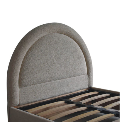 Cream Boucle Double Bed. Solid Mango Wood