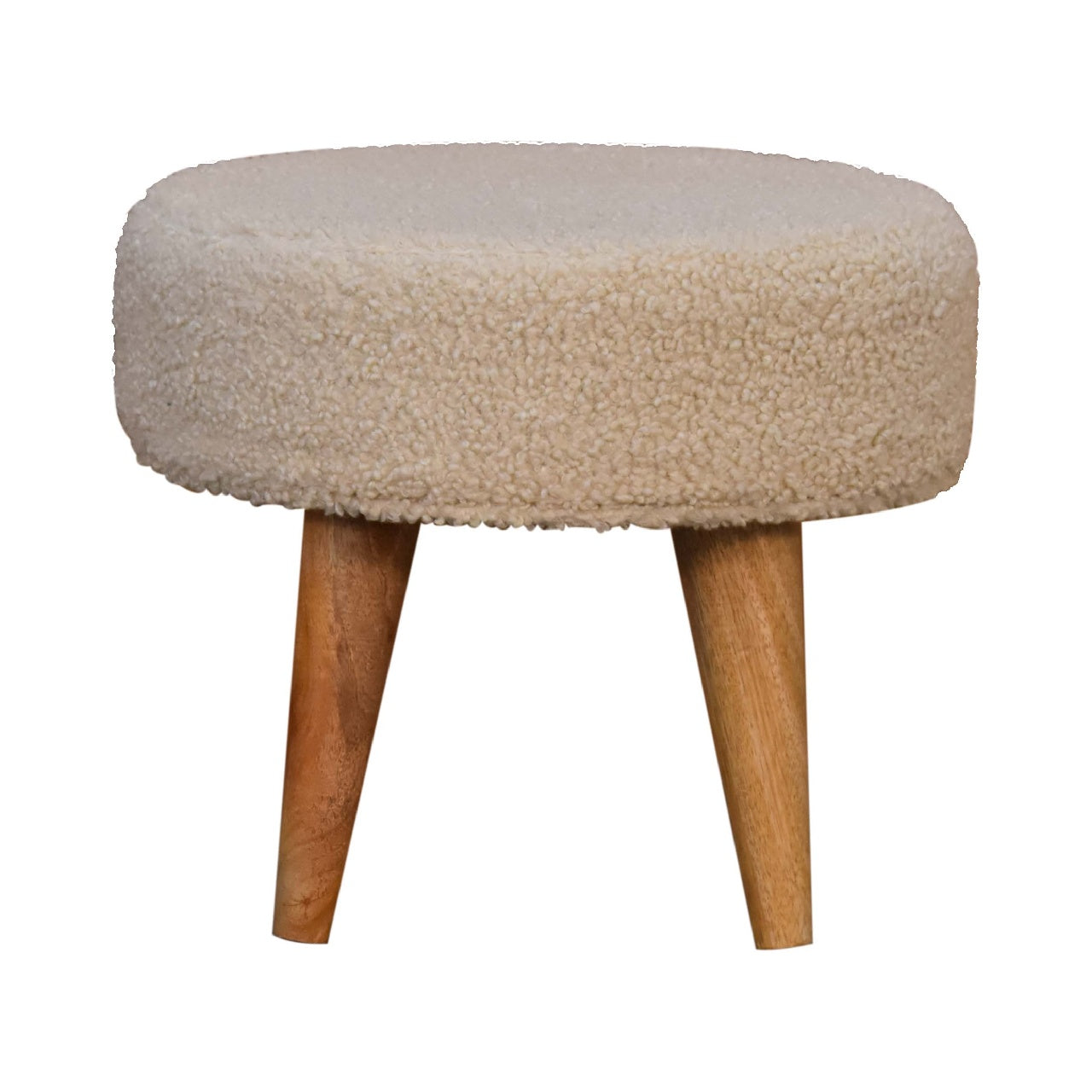 Cream Boucle Petite Footstool. 100% Solid Mango Wood
