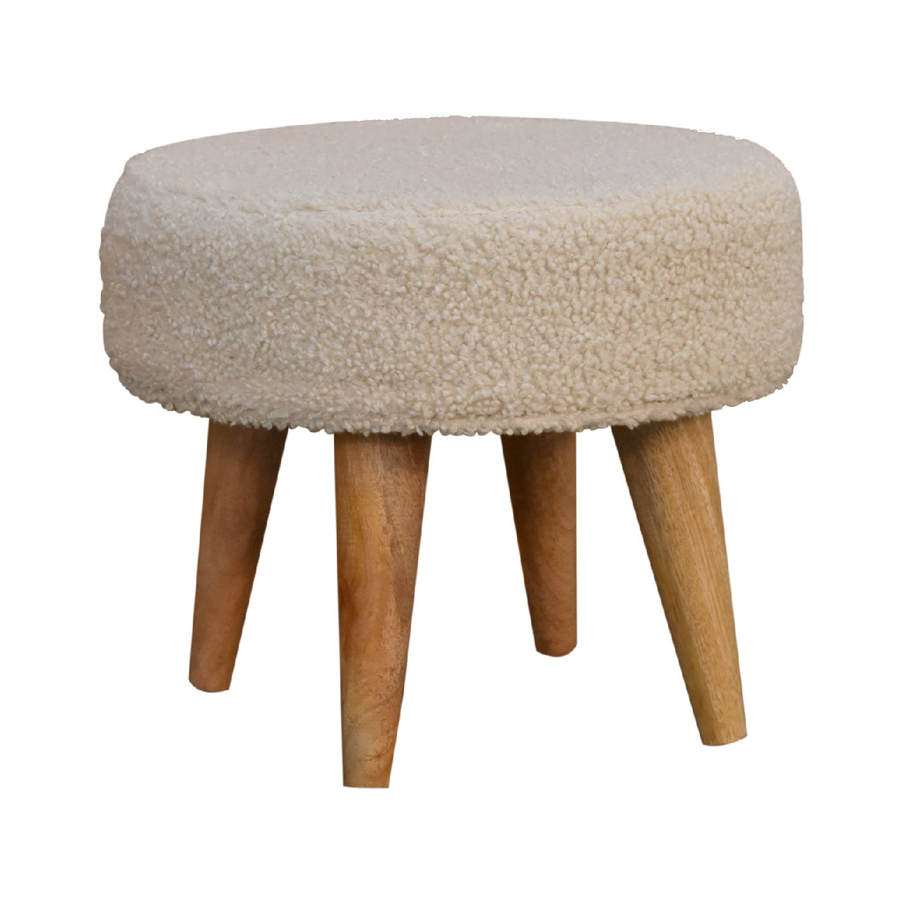Cream Boucle Petite Footstool. 100% Solid Mango Wood