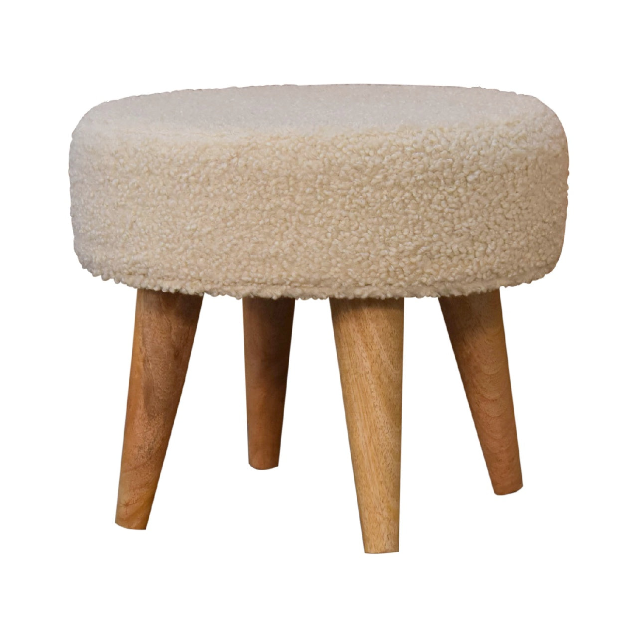 Cream Boucle Petite Footstool. 100% Solid Mango Wood