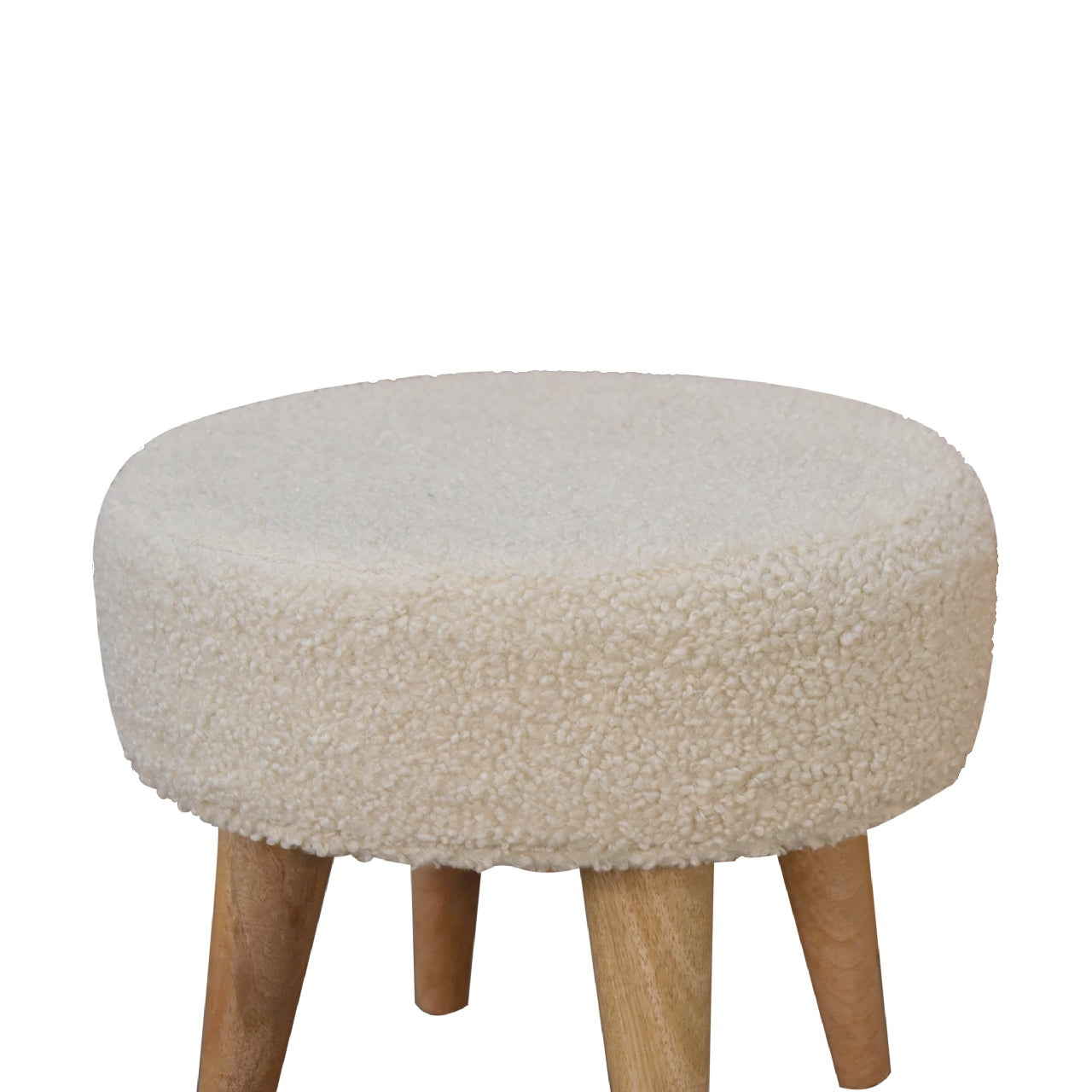 Cream Boucle Petite Footstool. 100% Solid Mango Wood