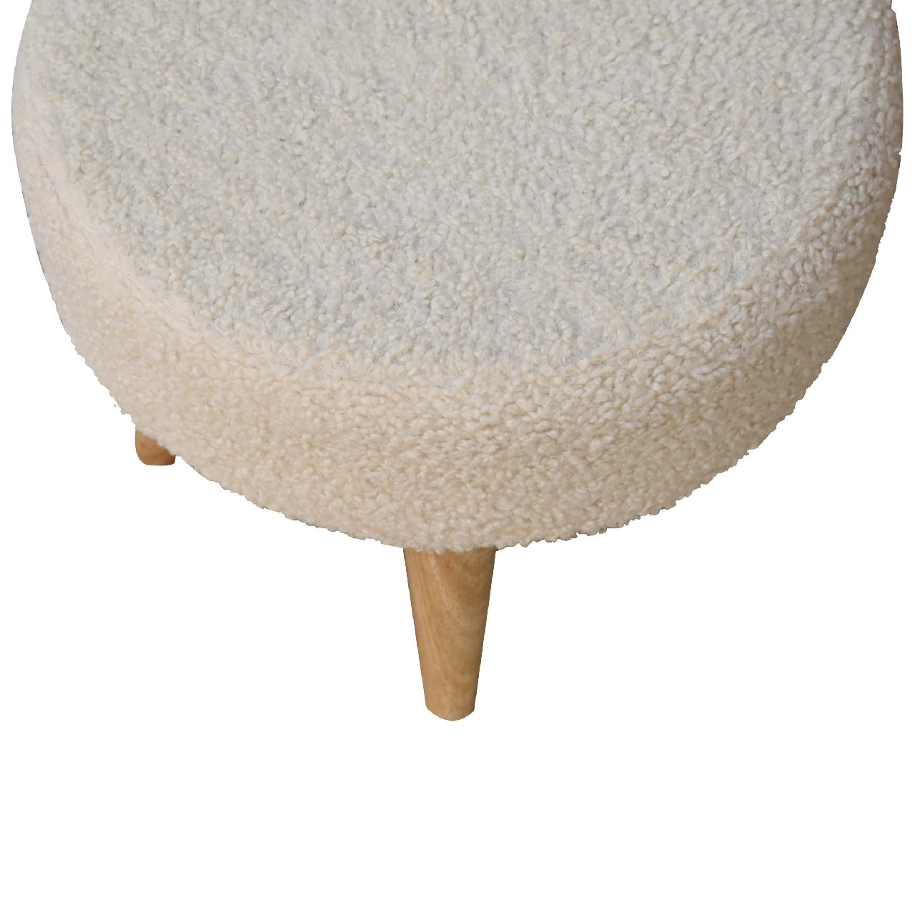 Cream Boucle Petite Footstool. 100% Solid Mango Wood