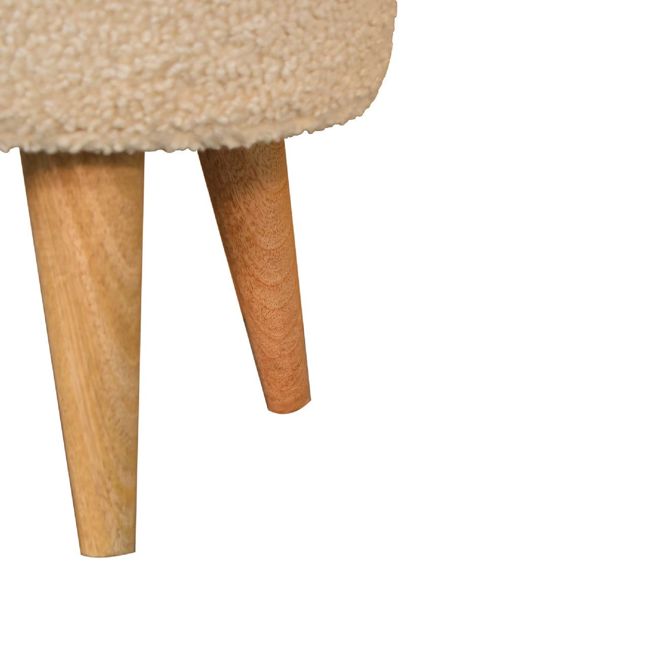 Cream Boucle Petite Footstool. 100% Solid Mango Wood