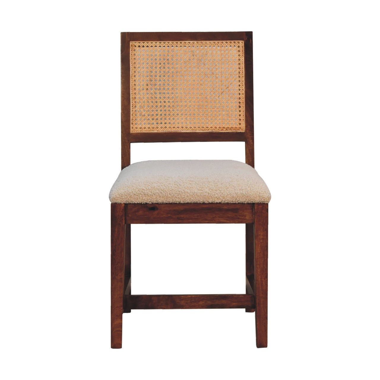 Cream Boucle Rattan Chair. 100% Solid Mango Wood