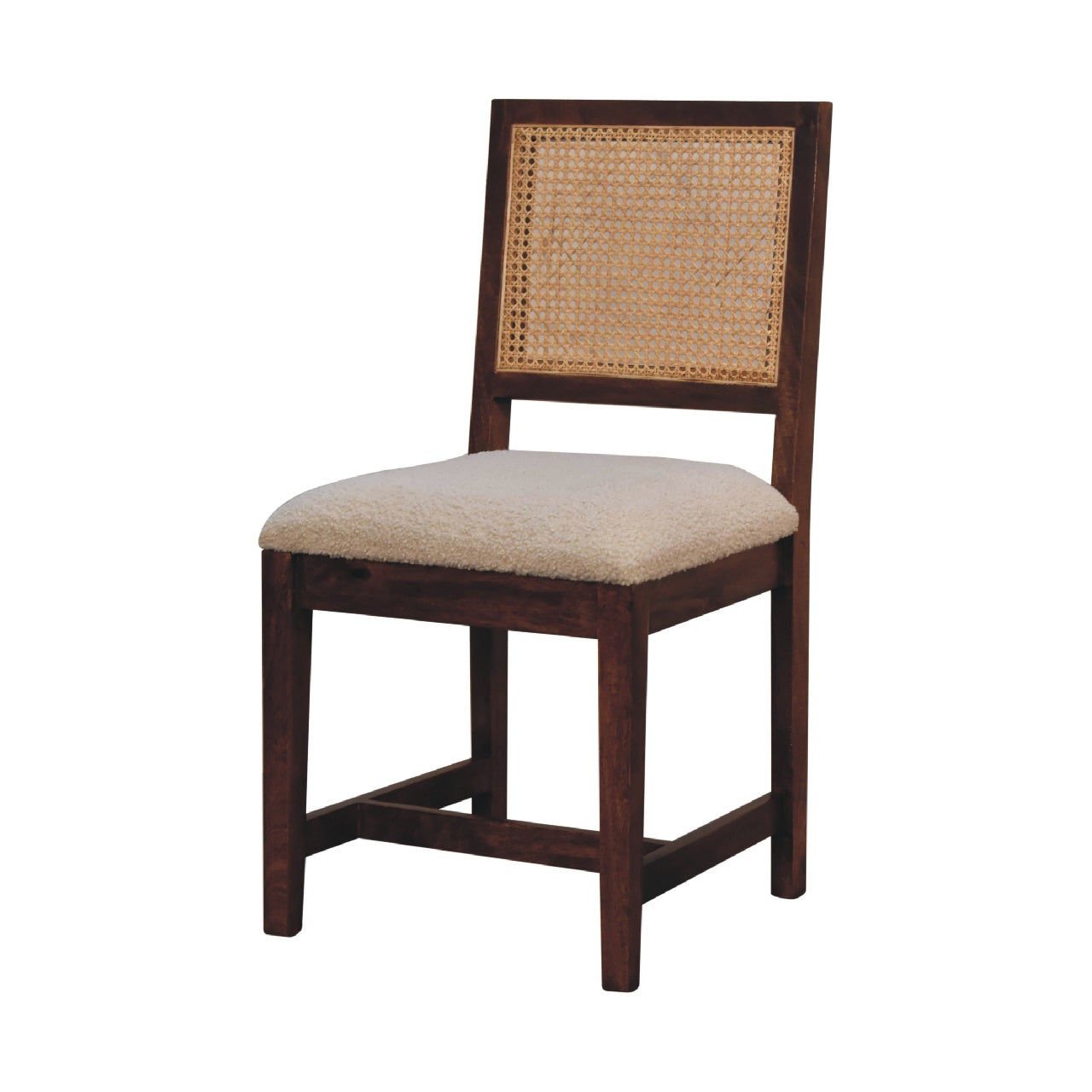 Cream Boucle Rattan Chair. 100% Solid Mango Wood