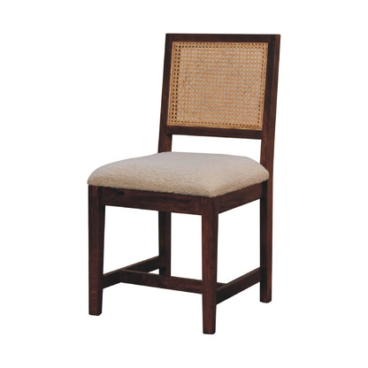 Cream Boucle Rattan Chair. 100% Solid Mango Wood