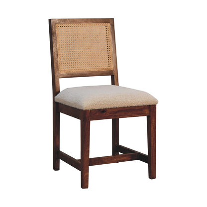 Cream Boucle Rattan Chair. 100% Solid Mango Wood