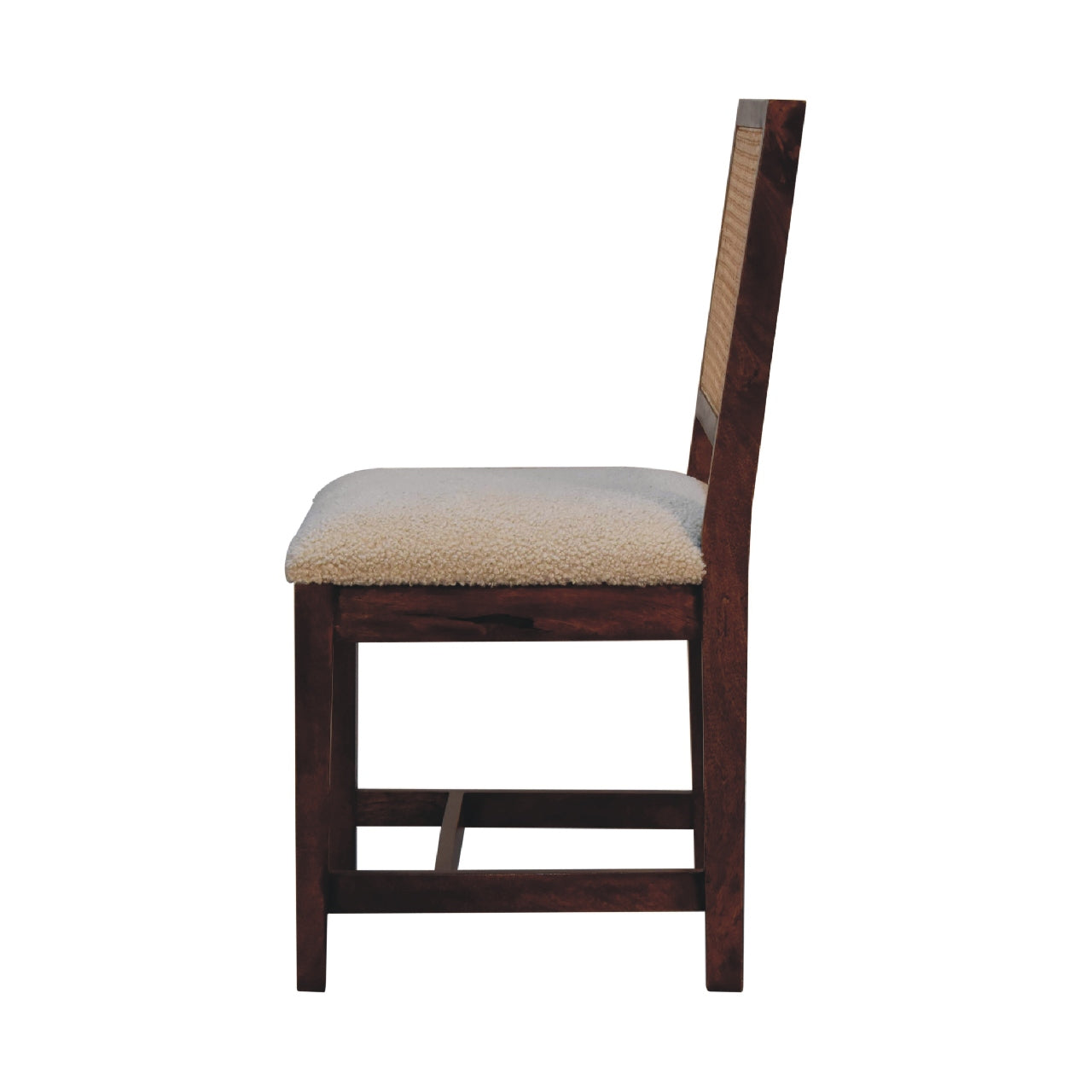 Cream Boucle Rattan Chair. 100% Solid Mango Wood