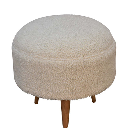 Cream Boucle Rounded Footstool. 100% Solid Mango Wood