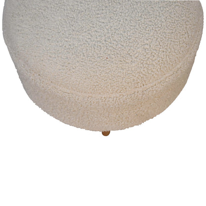 Cream Boucle Rounded Footstool. 100% Solid Mango Wood