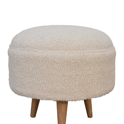 Cream Boucle Rounded Footstool. 100% Solid Mango Wood