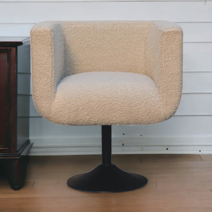 Cream Boucle Swivel Chair. 100% Solid Mango Wood