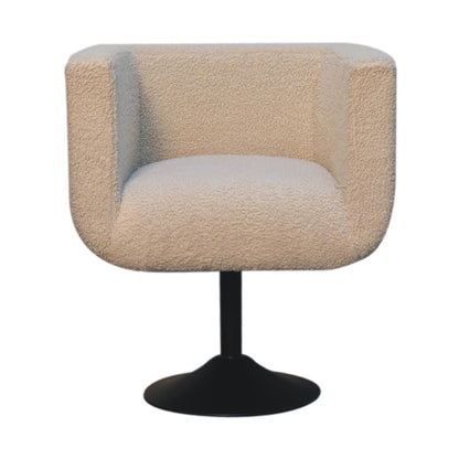 Cream Boucle Swivel Chair. 100% Solid Mango Wood