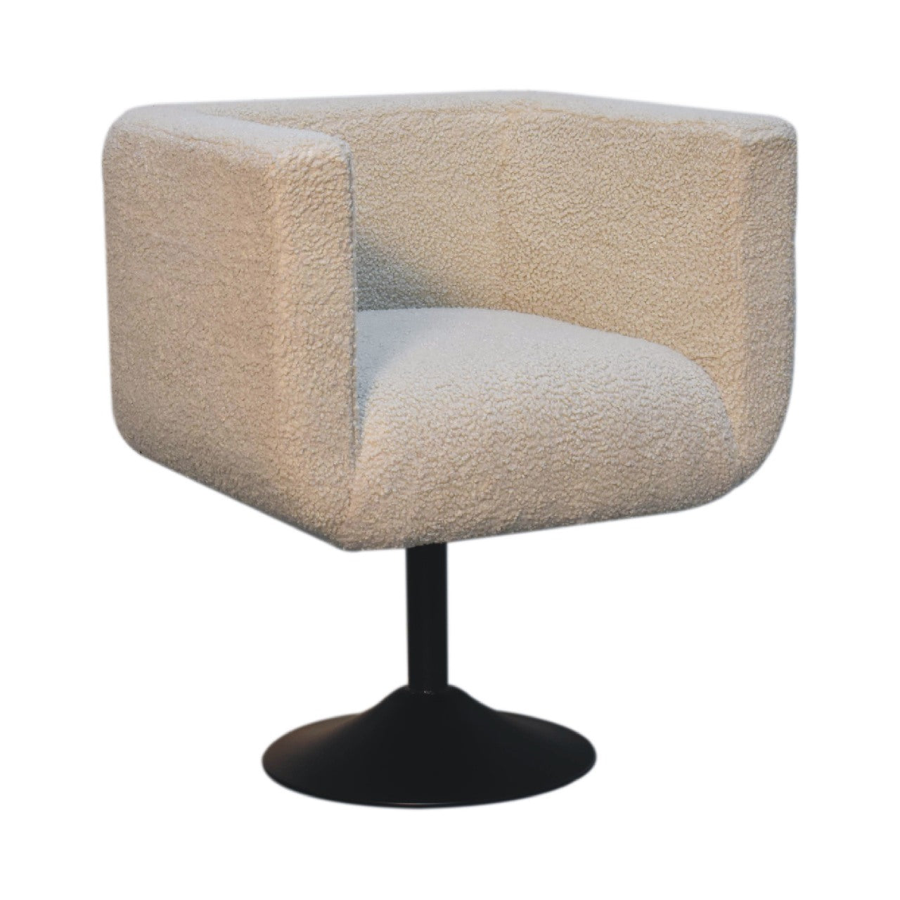Cream Boucle Swivel Chair. 100% Solid Mango Wood
