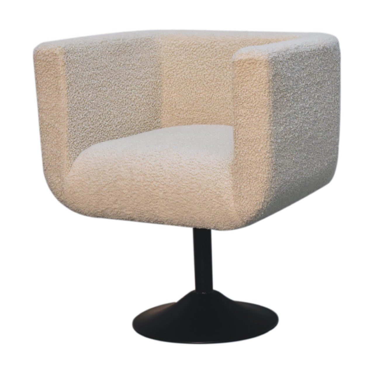 Cream Boucle Swivel Chair. 100% Solid Mango Wood