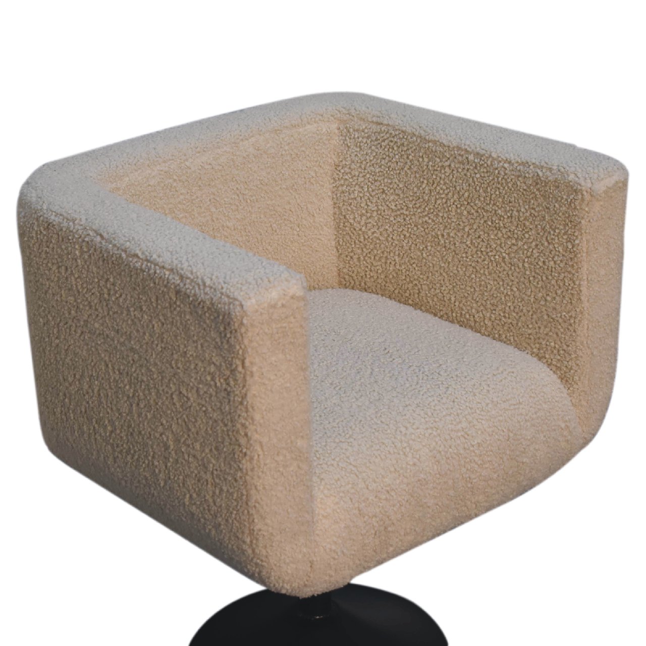 Cream Boucle Swivel Chair. 100% Solid Mango Wood