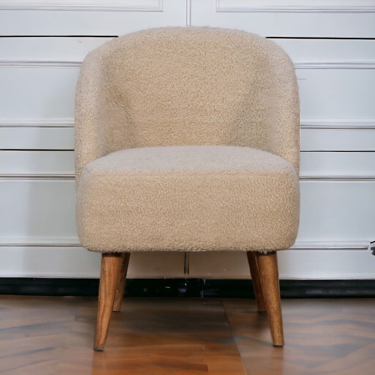 Cream Boucle Tub Chair. 100% Solid Mango Wood