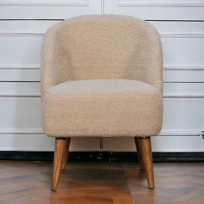 Cream Boucle Tub Chair. 100% Solid Mango Wood