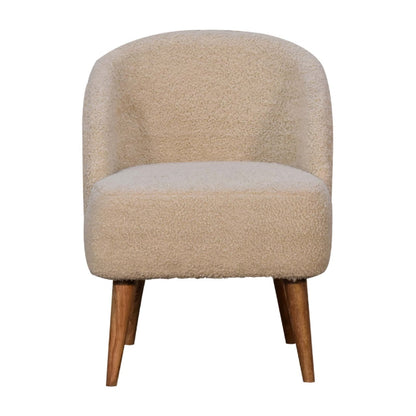 Cream Boucle Tub Chair. 100% Solid Mango Wood