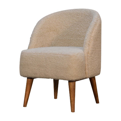 Cream Boucle Tub Chair. 100% Solid Mango Wood