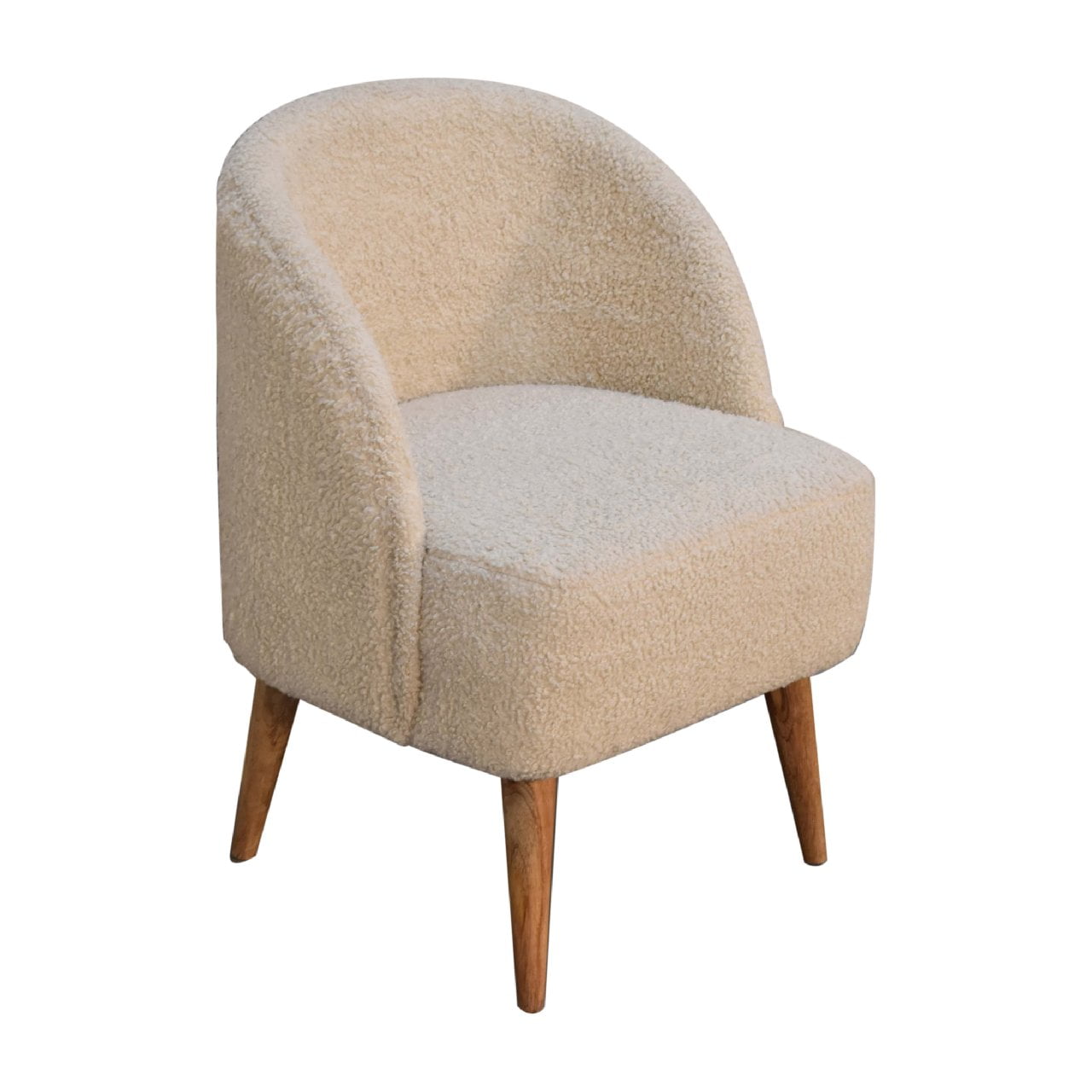 Cream Boucle Tub Chair. 100% Solid Mango Wood