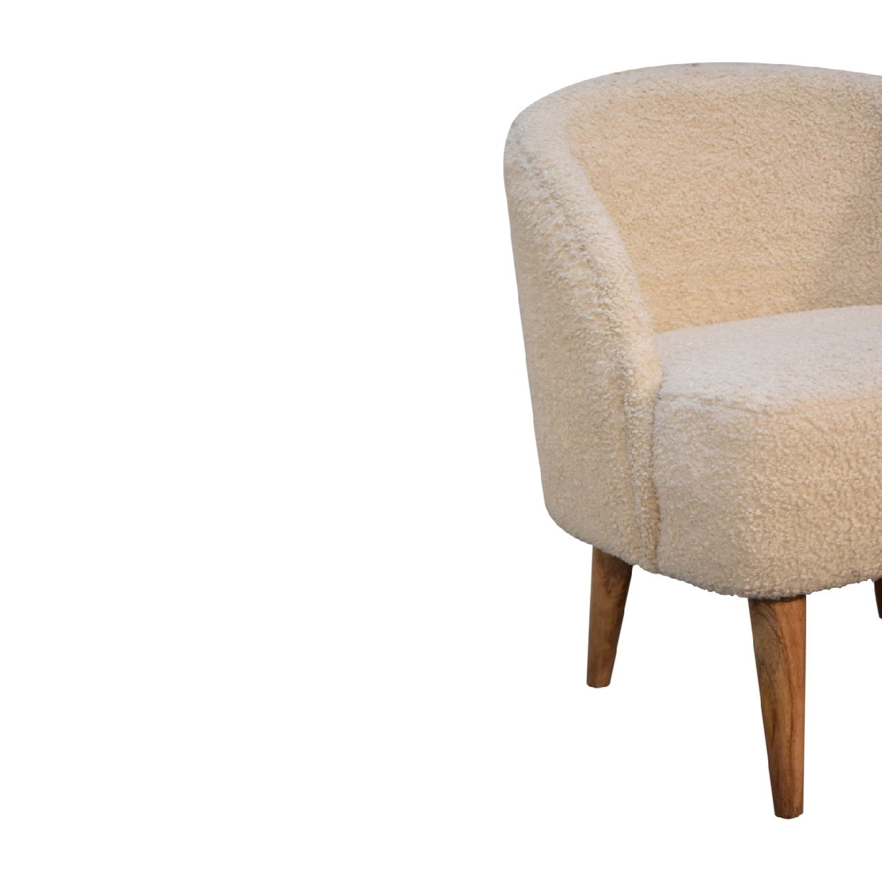 Cream Boucle Tub Chair. 100% Solid Mango Wood